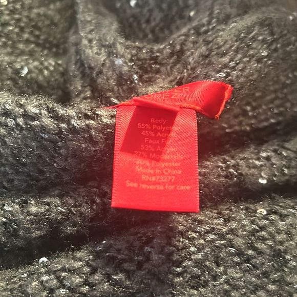 Jennifer Lopez sweater coat heavy knit faux fur collar sequins good cond. LG - Picture 6 of 6